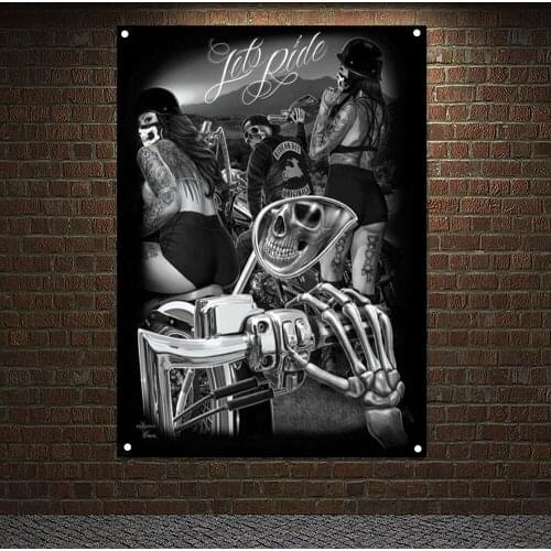 Skeleton Rider Posters Banners Wall Hanging Ornaments Skull Tattoo Art Flags Canvas Painting Wall Decor Tapestry Wall Sticker