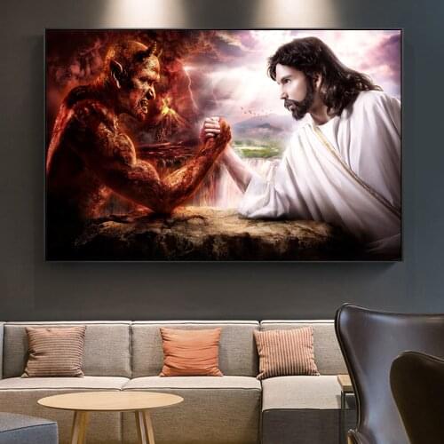 God Jesus Vs Satan Devil Art Picture On Canvas Painting Poster And Prints Religion Wall Art Decoration For Christian Living Room