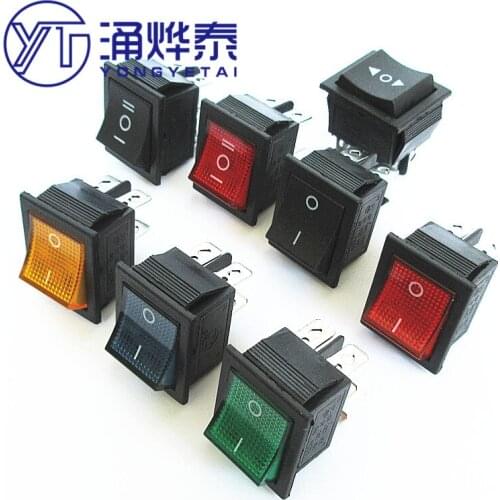 YYT 2PCS KCD4 rocker switch rocker power reset button 4Pin 6Pin 2 gear third gear with light 16A250V rocker switch