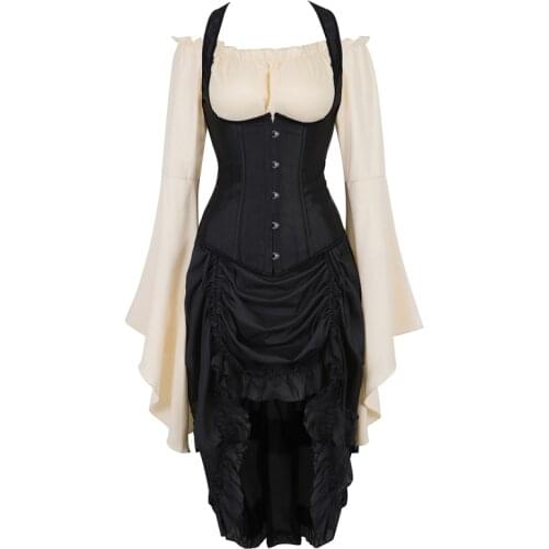 Underbust corset dress top skirt 3 piece costume cosplay gothic sexy straps corsets bustier vest pirate burlesque plus size new