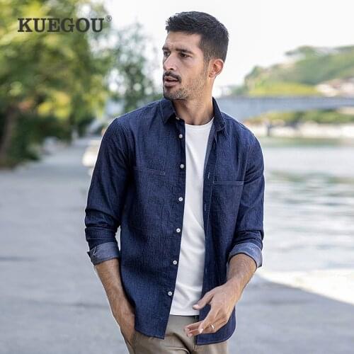 KUEGOU Mens Denim Shirts