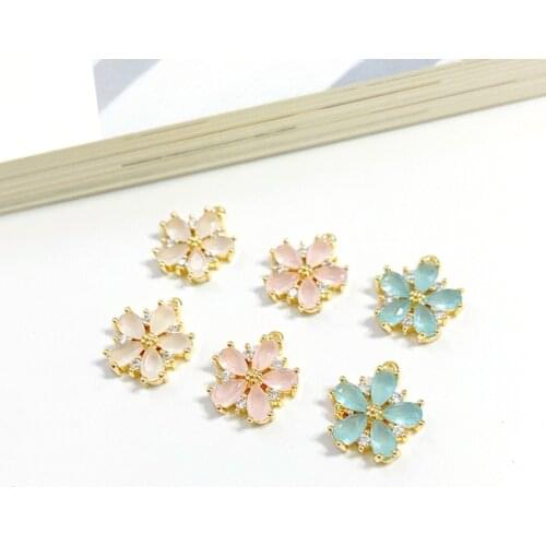 Copper Plated Real Gold Exquisite Protein Diamond Flower Pendant DIY Earring Bracelet Hand-made Necklace Jewelry Material