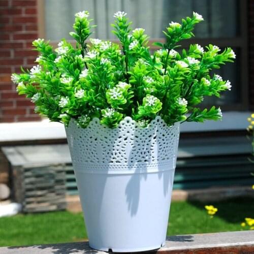Milan Grass 7-forks with White Flowers Plastic Flowers Household Store Dest Rustic Decoration Clover Plant for Home Decor