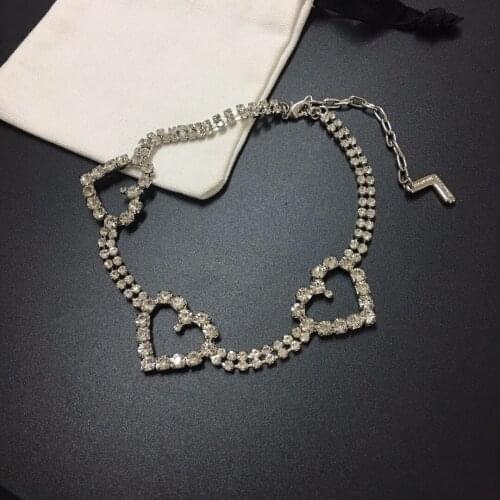 Fashion Three Love Heart Full Rhinestone Crystal Necklace
