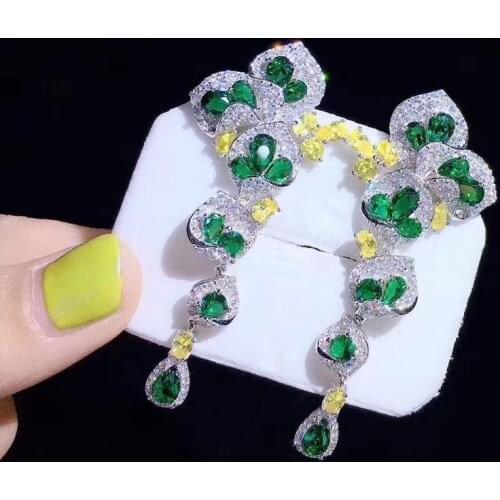 QTT Fashion 925 Sterling Silver Elegant Long Hanging Earrings Fashion Green Crystal Dangle Earrings For Women Wedding Jewelry