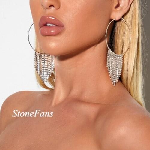 StoneFans Fashion Metal Circle Long Round Tassel Earrings Women Trendy Jewelry Dangle Earrings Gold Silver Color Pendant Jewelry