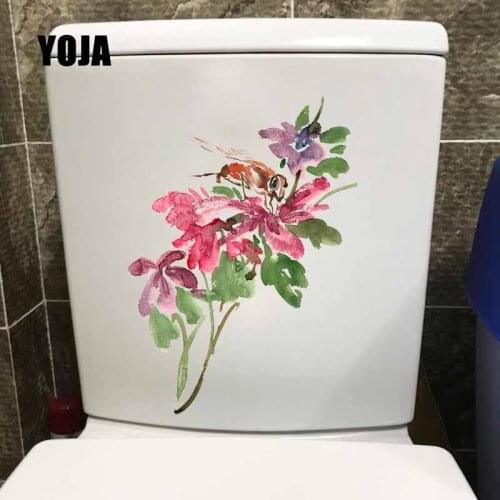 YOJA 16.3X22.5CM Creative Toilet Decal Wall Sticker Home Decor Art Mural Diligent Bee Watercolor Painting T5-0907