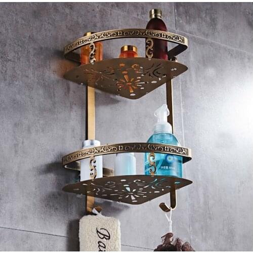 Wall Mounted Antique bronze Aluminum Carved bathroom shelf Bathroom Soap Holder Bath Shower Shelf bath shampoo Holder