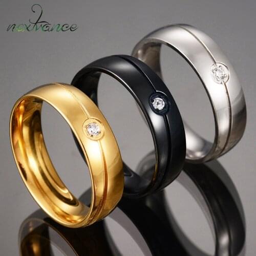Nextvance 6mm Width Rhinestone Line Ring Silver Color Finger Rings For Women Men Gift Wedding Promise Jewelry
