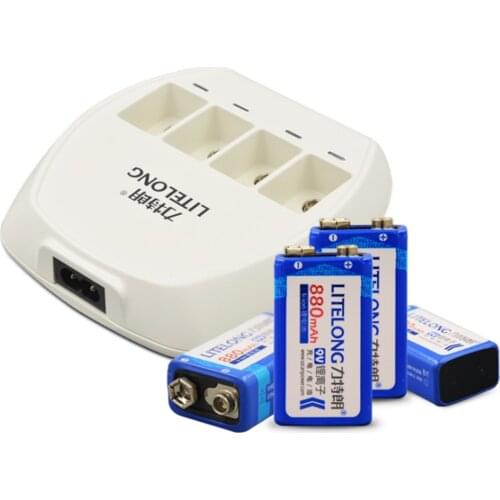Original 4PCS 9V 880mAh Rechargeable Battery Li-Ion Rechargeable Battery + 9V Ni MH / Ni Cd / Li-Ion Battery Universal Charger