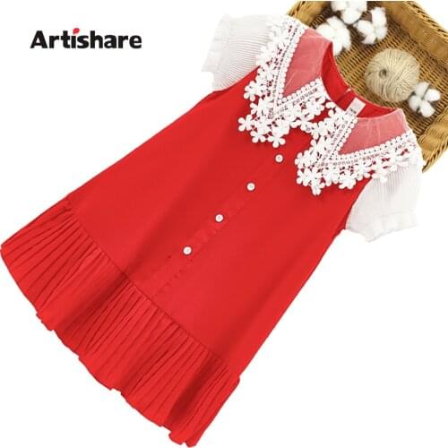 Dress Girl Lace Neck Dress For Girl Patchwork Children Dress Summer Costume For Girls 6 8 10 12 14