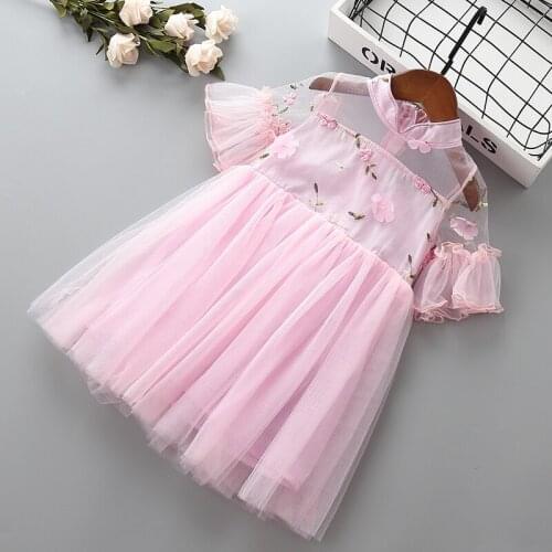 Girl flower princess dress Summer children clothing baby girls birthday cheongsam style dresses for 2-7 years old kids Clothes