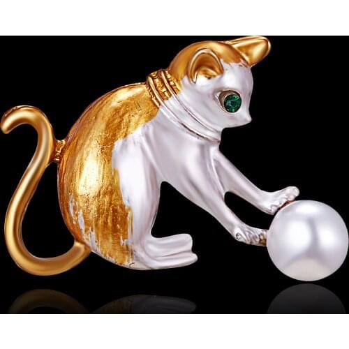 RINHOO Funny Pearl And Cat Cat Jewelry Cat Pin With Pearl Tassel Cat Brooch Badge For Girl Friend Gift