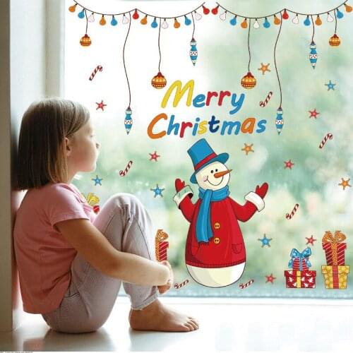 Christmas Decoration Glass Window PVC Stickers Santa Claus Festival Pattern Shopping Mall Home Room Accessories Wall Stickers