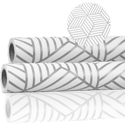 Self Adhesive Furniture Wallpaper Hexagon Pattern Champagne Geometric Stripes Roll Vinyl Film For Wall Shelves