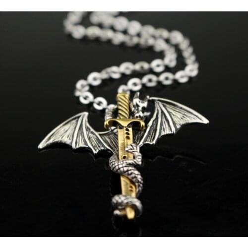 Super Personality Cool Stainless Steel Pendant Luminous Necklace Pterosaur Sword Jewelry Men Necklace Dragon Punk Necklace