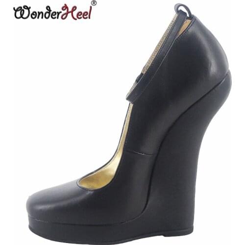Wonderheel Genuine leather pumps high Heel 18CM Wedges heel women shoes Sexy fetish ankel straps platform high Heels big size