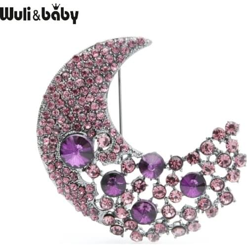 Wuli&baby Purple White Crystal Moon Brooches Women Men Crescent Weddings Banquet Brooch Pins Gifts
