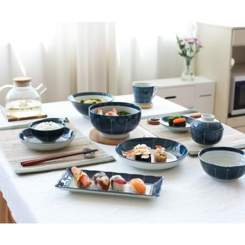 Japanese Underglaze Color Ceramic Tableware Plate Domestic Dish Rice Bowl Soup Noodles