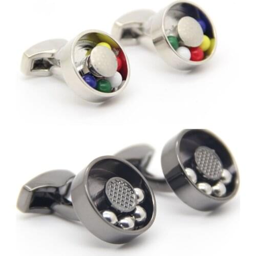 5pairs/lot Creative Rotatable Beads Cufflinks Silve/Gunblack Brass Plating Cuff Links Mens Jewelry Accessory Fashion Gift