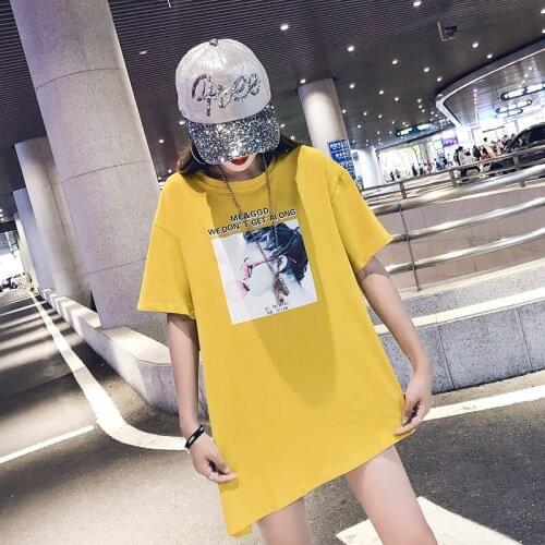 Short-sleeved super fire ins mid-length 2020 belt summer European short-sleeved shirt loose ginger t-shirt women