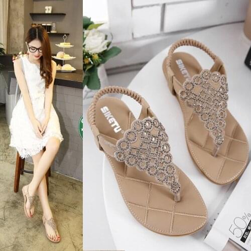 WomenS Summer Shoes 2021 New Fashion Sandals Female Dress For Woman Crystal Flat Flip Flops Sandals 35 36 37 38 39 40 41 42