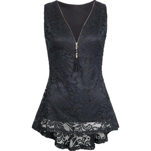 Women Floral Lace Tank Top Zip Up Sleeveless Slim Vest Pure TShirts Casual Camisole Croped Feminino Loose Halter Blouse #T2G