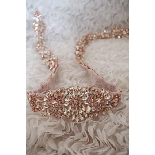 1 pcs gold crystal sash applique, golden rhinestone applique sash, 2016 new arrival best seller, gold bridal sash belt trim