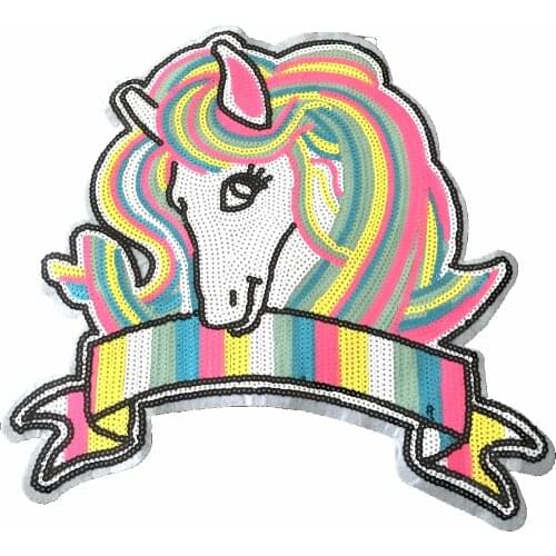 1PC Big Sequin Unicorn Patches for Clothing Sew On Colorful Sequined Patch Horse Badge Handmade Craft Stickers DIY Decoration