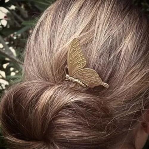 1pcs Romantic Butterfly Hairpin Women 2016 New Fashion Gold/Silver Plated Hairpin for Women Side Clip Girls Wholesales