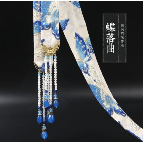 1pcs Retro Chinese Style Hanfu Butterfly Printed Tassel Ribbon Hairband Cosplay Accessories Hair Decor for Women Girl Gift