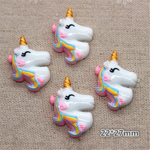 10pcs New Hot Selling Resin Cute Unicorn Horse Colorful Horse Mane Miniature Art Supply DIY Craft Scrapbooking,22*27mm