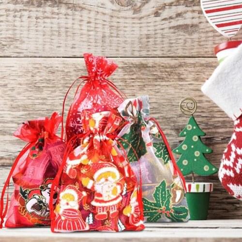 22pcs/set Christmas Drawstring Bag for Jewelry Package Display Organza Pouches 10x15cm Wholesale Party Gift Packaging