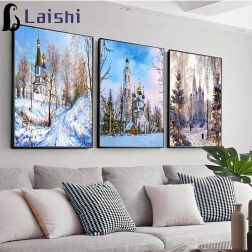 3pcs Diamond Painting Cross Stitch Embroidery Snow Castle Mosaic natural scenery Full Square Round Drill Decor Handcraft Gift