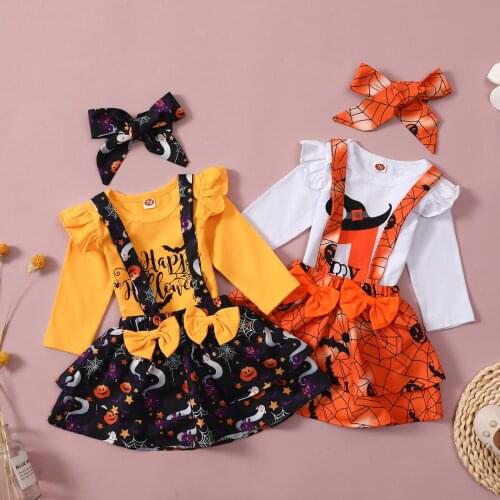 3pcs/set Baby Girls Clothes Infant Baby Boys Girls Romper+Halloween Suspender Skirts+Headband Outfits Set Halloween Costume