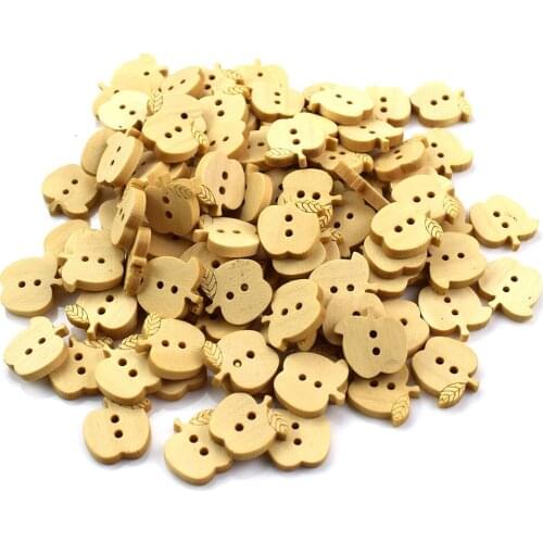300PCS Multicolor Sewing Buttons Apple Shape DIY 2 Holes Button Dot Printing Wooden Sewing Buttons Scrapbooking Accessories