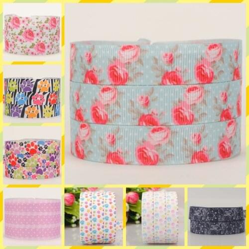 5/8 "16mm New arrivals Lovely The dog paw print and flowers ribbon cartoon grosgrain tape,DIY ployester ribbon