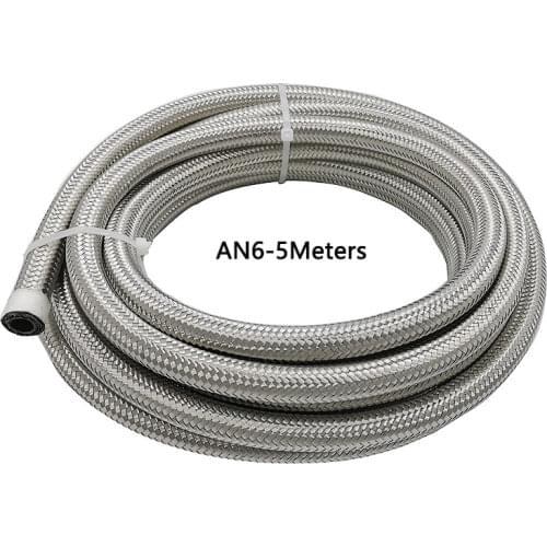 5Meters AN6-6AN Stainless Steel Braided Brake Gasoline Oil Fuel Line Hose Automobiles Cooling System