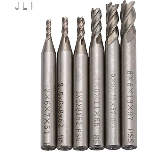 6pcs/set JLI 2/2.5/3/4/5/6mm Milling Cutter Router Bit Set Straight Shank 4 Flutes End Mill Carbide CNC Machine Tools