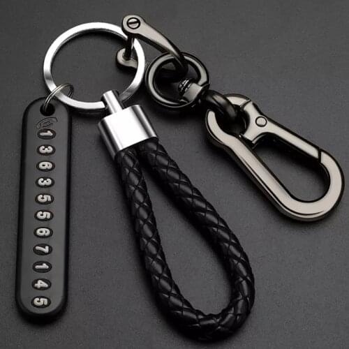 Anti-lost Phone Number Plate Car Keychain Pendant Auto Vehicle Leather Bradied Key Chain Phone Number Card Keyring Dropshipping