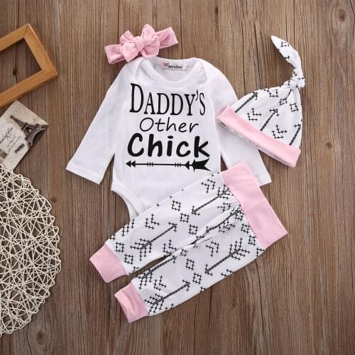 4PCS Set 0-18M Baby Clothes Newborn Infant Baby Girls Outfits Clothes Bodysuit Pants Leggings