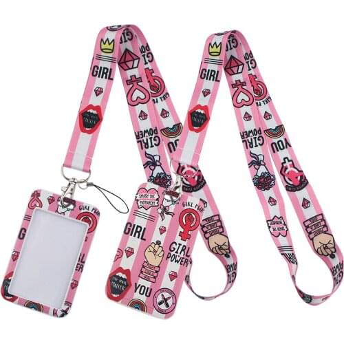LT375 Feminist Woman Lanyard Credit Card ID Badge Holder Key Ring Bag Student woman Travel Bank Bus Business Card Cover Keychain
