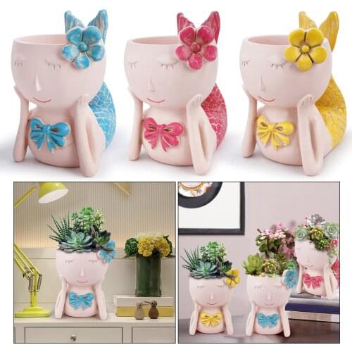 Mermaid Head Flower Plant Pot Planter Flowerpot Craft Desktop Home Decor