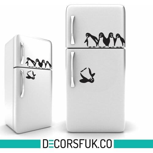 For Funny Penguins Fridge Sticker on quality black vinyl Kitchen Decorative Decal