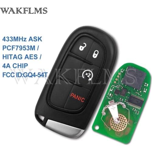 GQ4-54T Smart Remote Car Key Fob 4 Buttons 433MHz PCF7953M 4A For 2014 2015 2016 2017 2018 Jeep Cherokee 68141580 AC AF AG AB