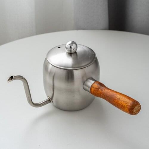 Wooden handle coffee hand pot long mouth pot household stainless steel drip espresso pot set Nordic retro coffee utensils