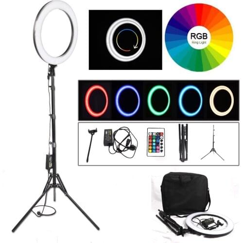 18" RGB Ring Light Dimmable 544pcs 5500K Annular Lamp For YouTube Live Makeup Studio Photography Lighting Photo With Tripod Bag