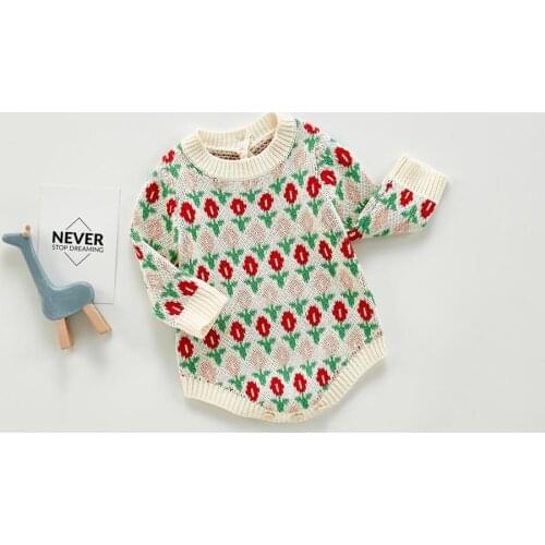 Knitted Baby Sweater Newborn Baby Romper Embroidery Girls Jumpsuit Autumn Winter New born Infant Romper Toddler Cardigan Outfits