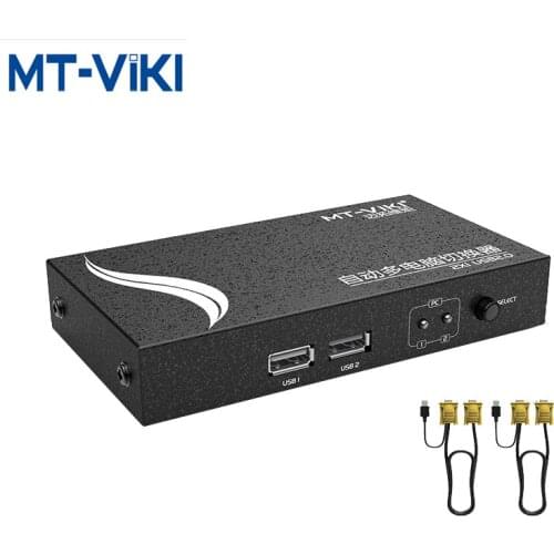 MT-VIKI 2 Ports Auto KVM VGA Switch Multi-computer sharing USB Mouse Keyboard Monitor 2 in 1 out with original Cable MT-271UK-L