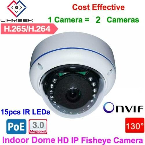 Lihmsek Vandalproof Dome IP Fisheye Camera 3.0 Megapixel H.265 Indoor CCTV 15pcs IR LEDs 130 lens ONVIF POE Network Camera